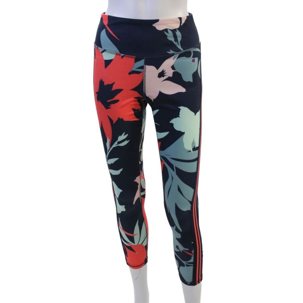 Champion Women Ankle Floral Dark Blue Leggings Zip Size S